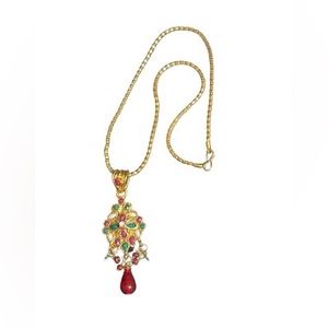 Red and Green Vintage Gold Tone Statement Necklace